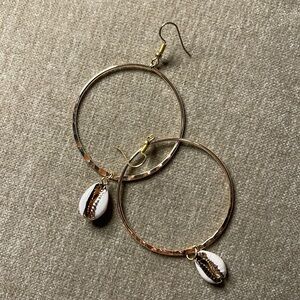 Hammered Gold Puka Shell Dangle Earrings